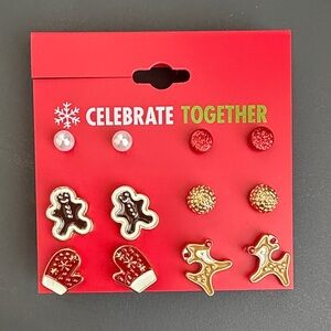 Festive Earring Set - Red, Gold, Brown